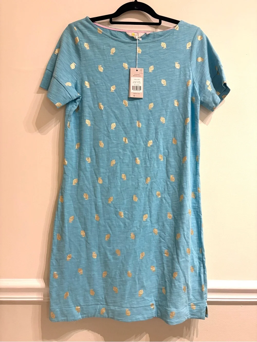 Boden NWT Darcy Aqua Blue Lemon Print Jersey Tee Shirt Dress Size 8 - Picture 4 of 8